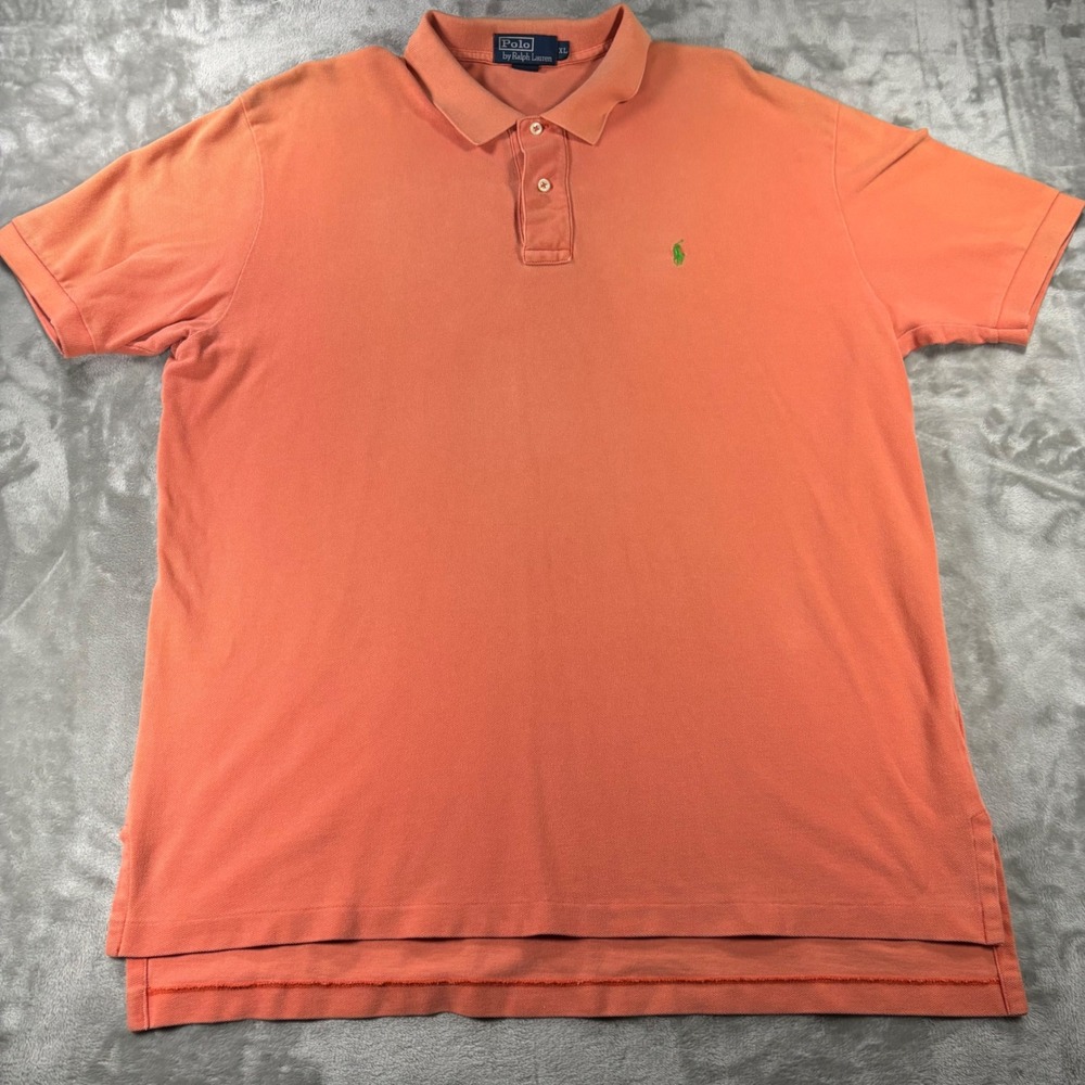Polo Ralph Lauren Mens XL Orange Short Sleeve Pique Polo Shirt Green Pony Logo